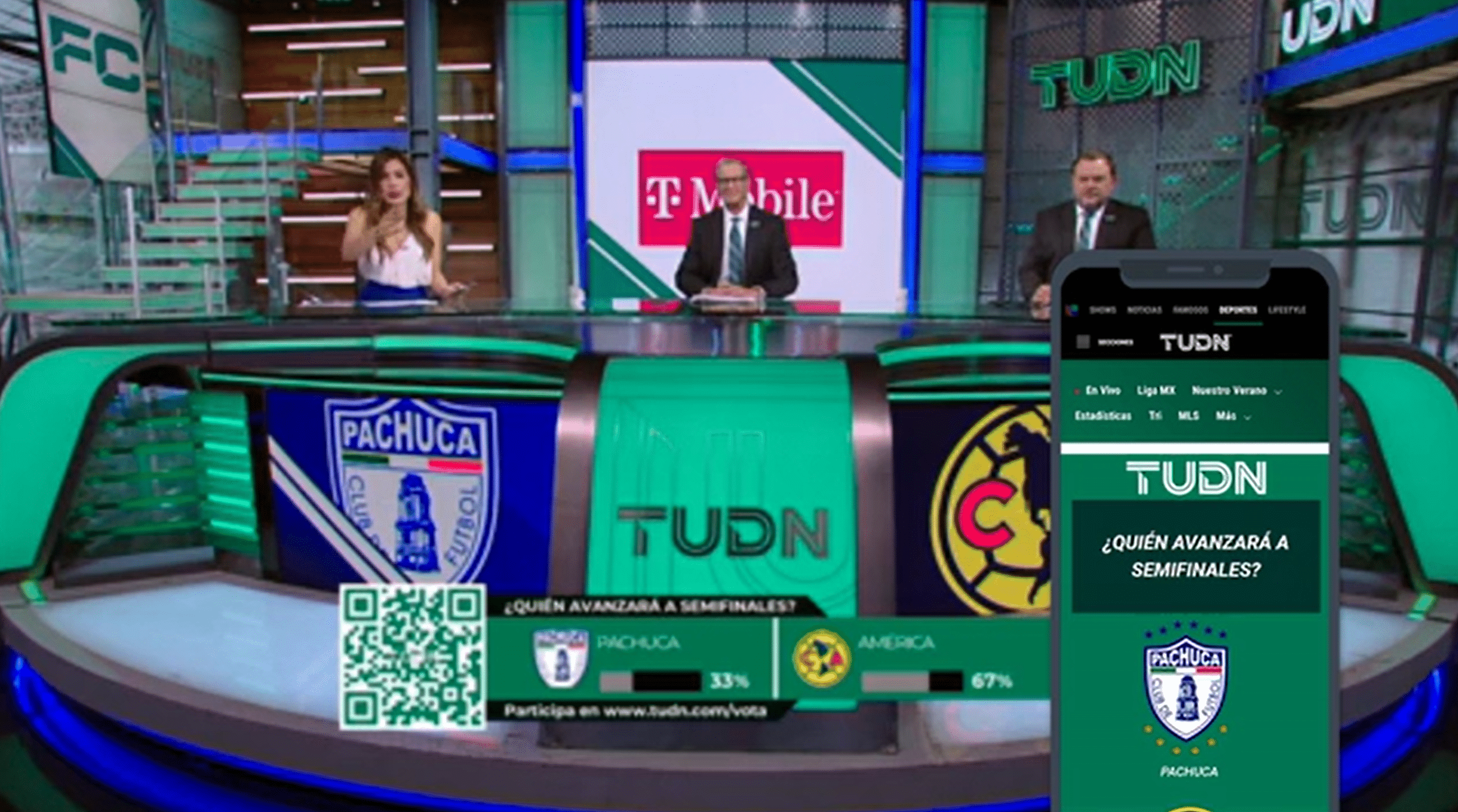 second screen with poll image overlaid on live sports broadcast TUDN