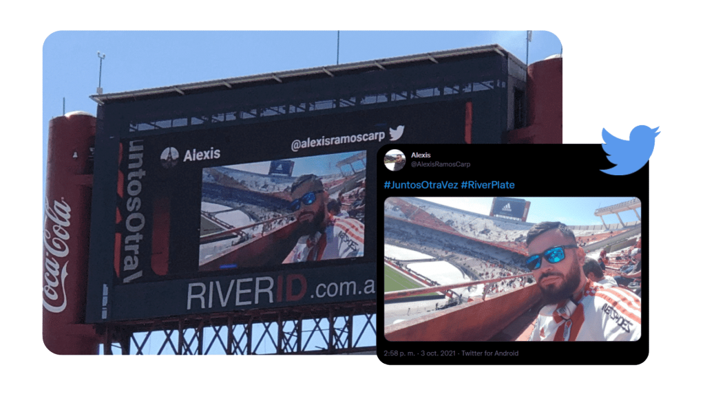 image shows giant screen at River Plate stadium