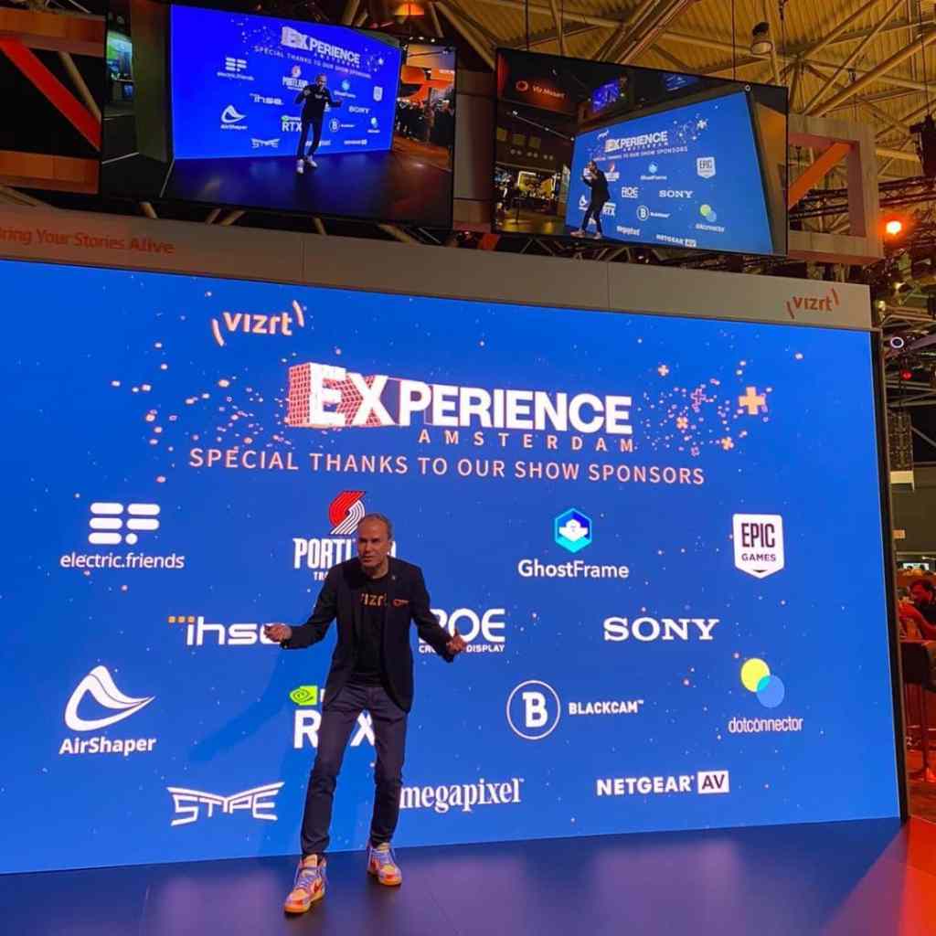 Jon Raidel, Vizrt’s Global Lead of Cloud Production, presenting his cloud workshop at the AWS booth at IBC 2023